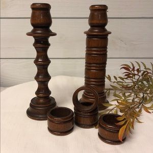 Wooden candle holders with 8 napkin rings Homco